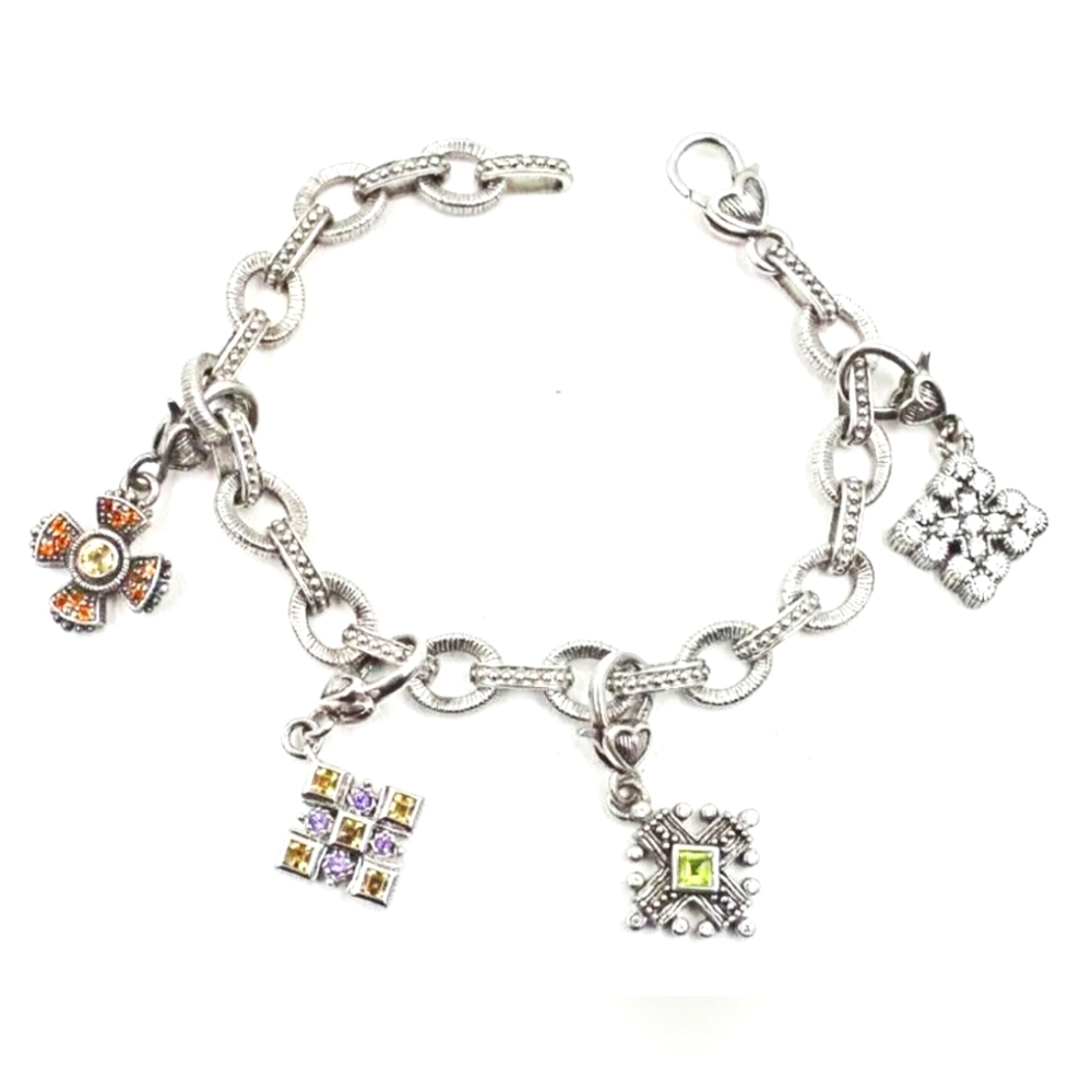 AUTHENTIC BRAND JUDITH RIPKA Sterling silver bracelet with 4 charms size 7.5-8